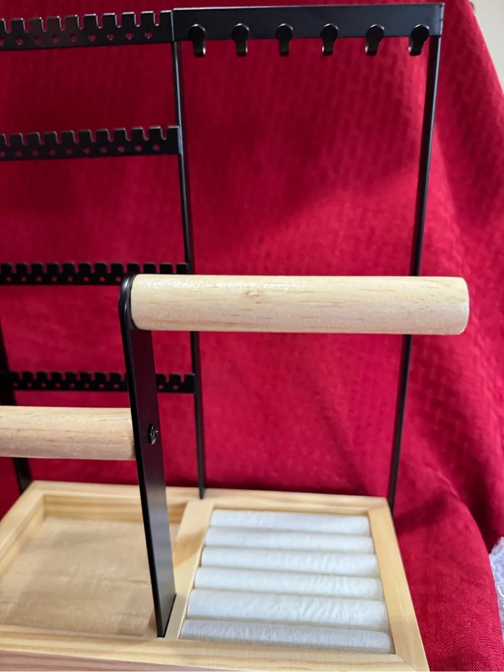 Wood & Black Metal Jewelry Organizer Stand - Natural Wood